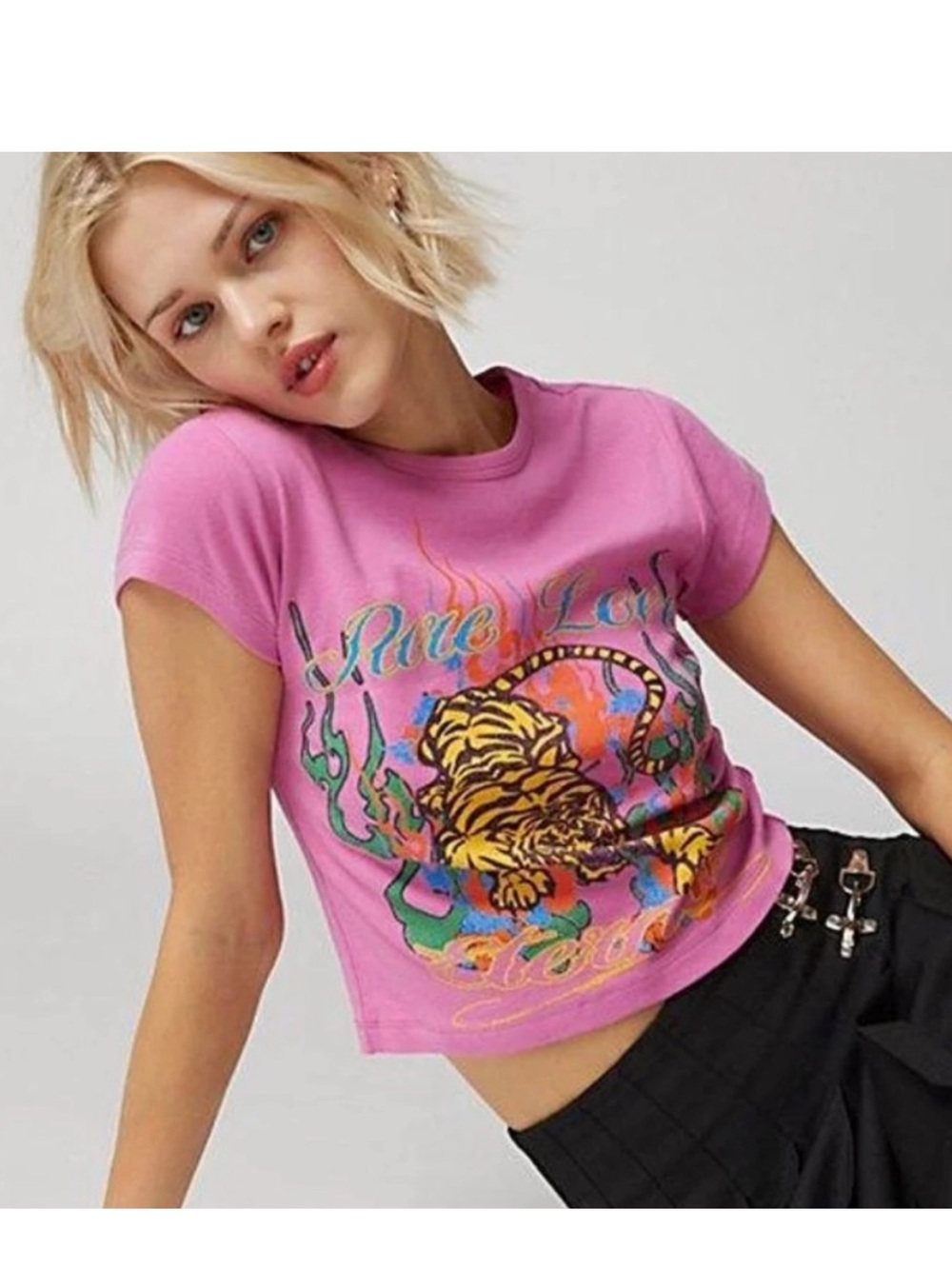 Urban outfitters pink pure love tiger baby tee